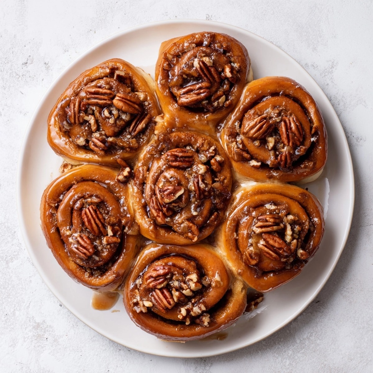 Soft, sticky Old-Fashioned Pecan Rolls with a pecan-studded glaze, ready to serve.