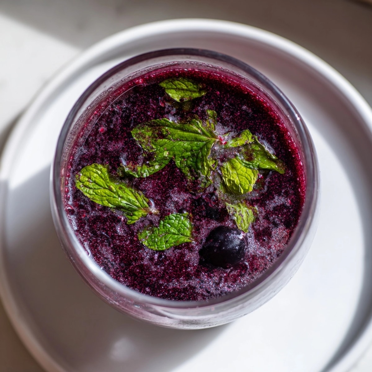 Icy, homemade Jamun Drink recipe, a purplish-red Indian plum beverage with mint garnish.