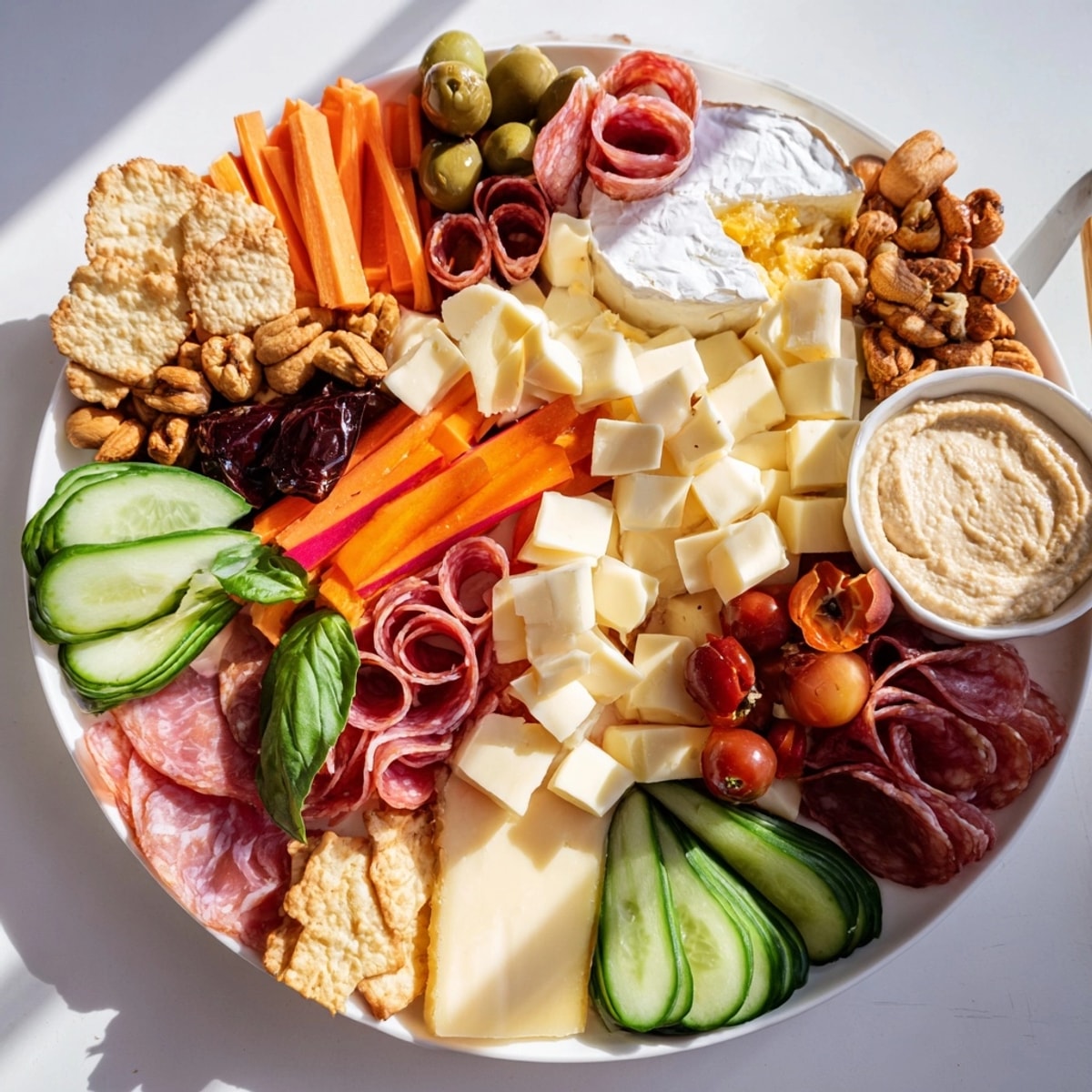 "Girl Dinner Platter": Brie, cheddar, and grapes arranged artfully: perfect customizable light meal.
