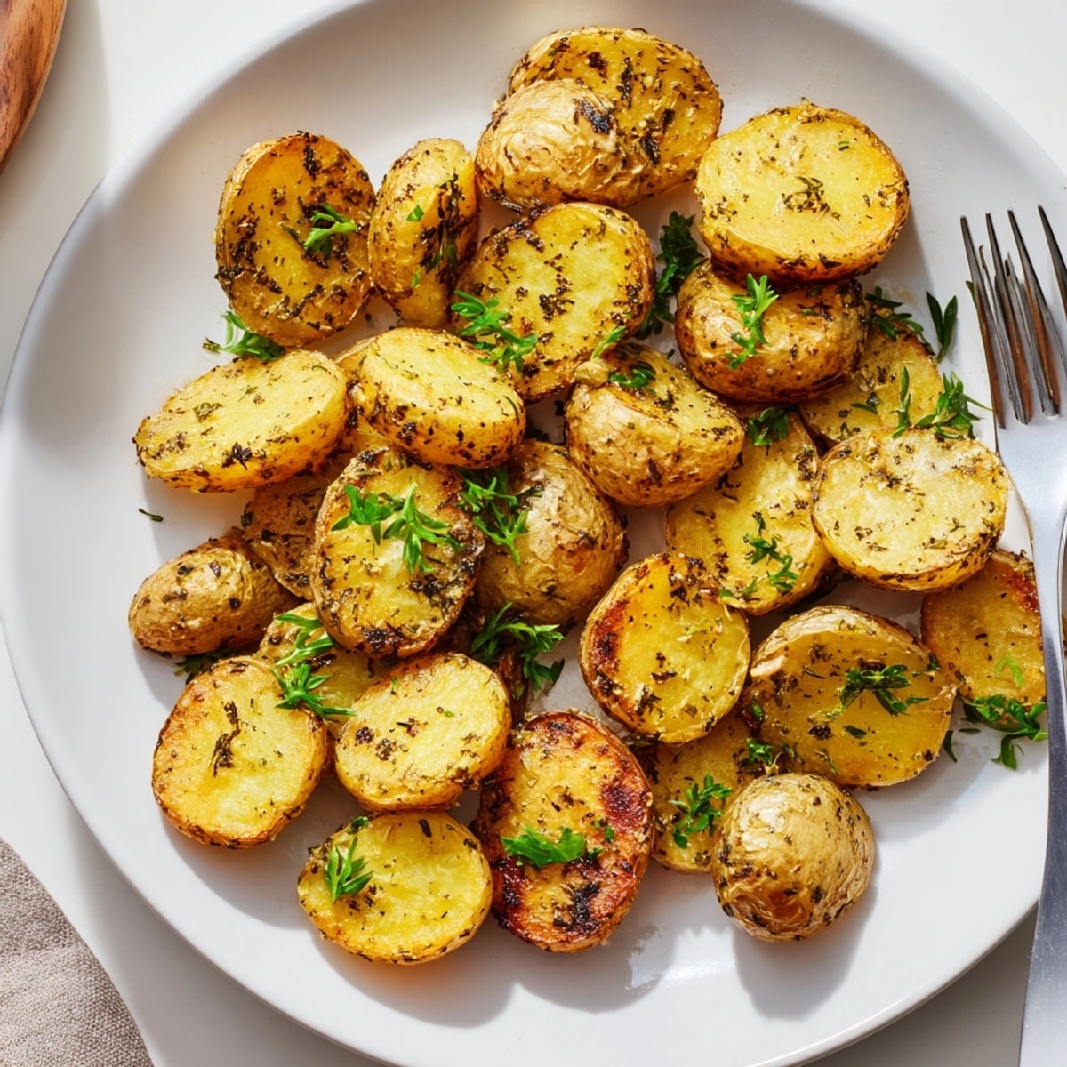 Rustic baking sheet holding fragrant Weight Watchers Herb-Roasted Potatoes ready for a delicious, healthy meal.