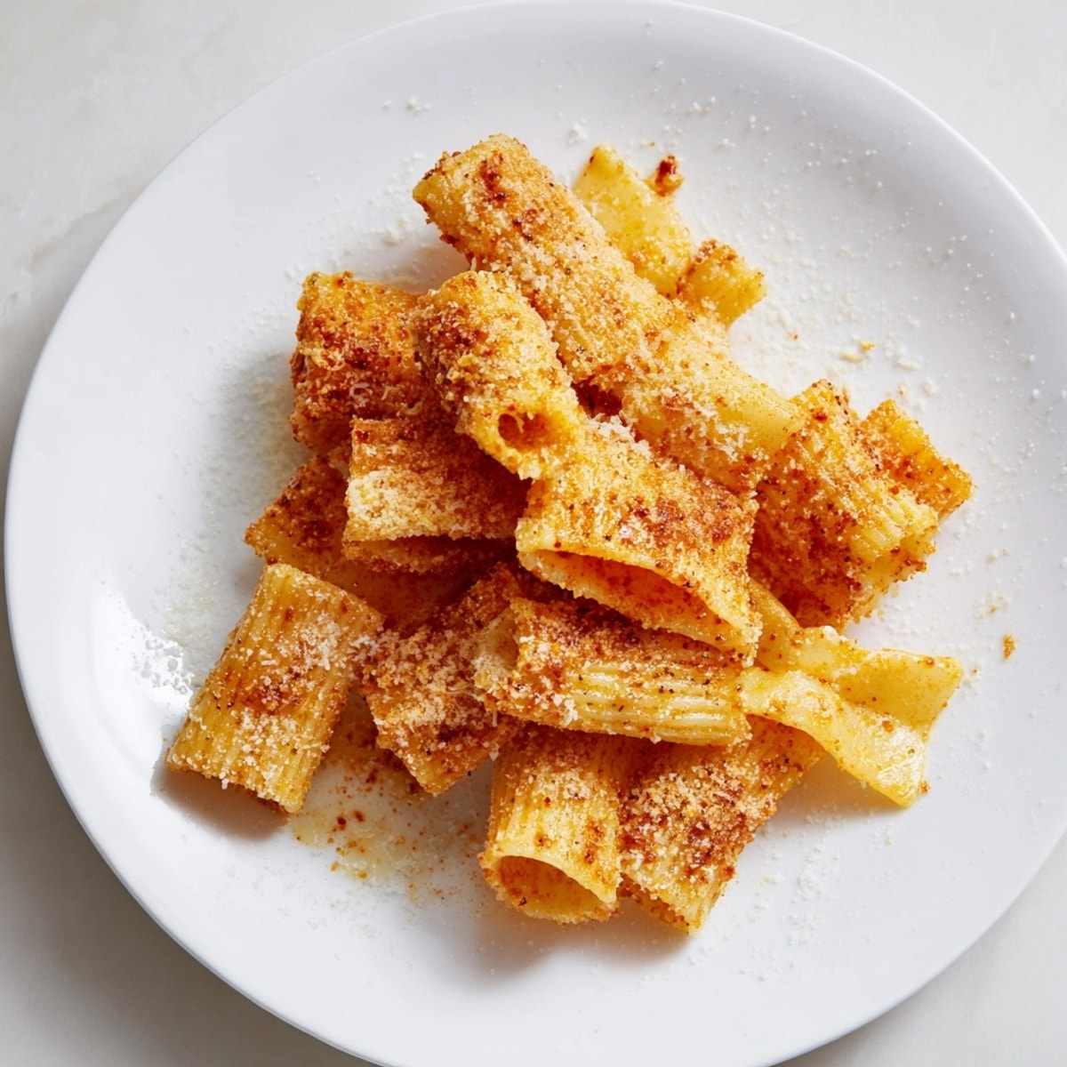 Close-up of baked Pasta Chips Seasoned Variety, showing the texture and spice blend.