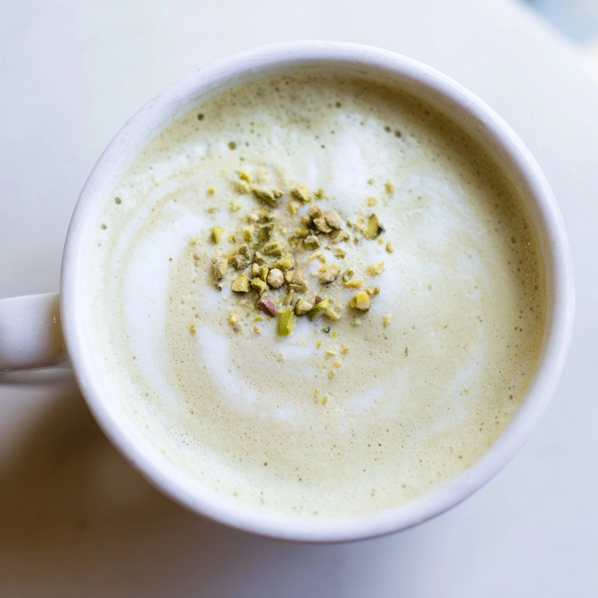 Steaming Pistachio Milk Latte, a comforting coffee alternative with delicate nutty flavor and rich foam.