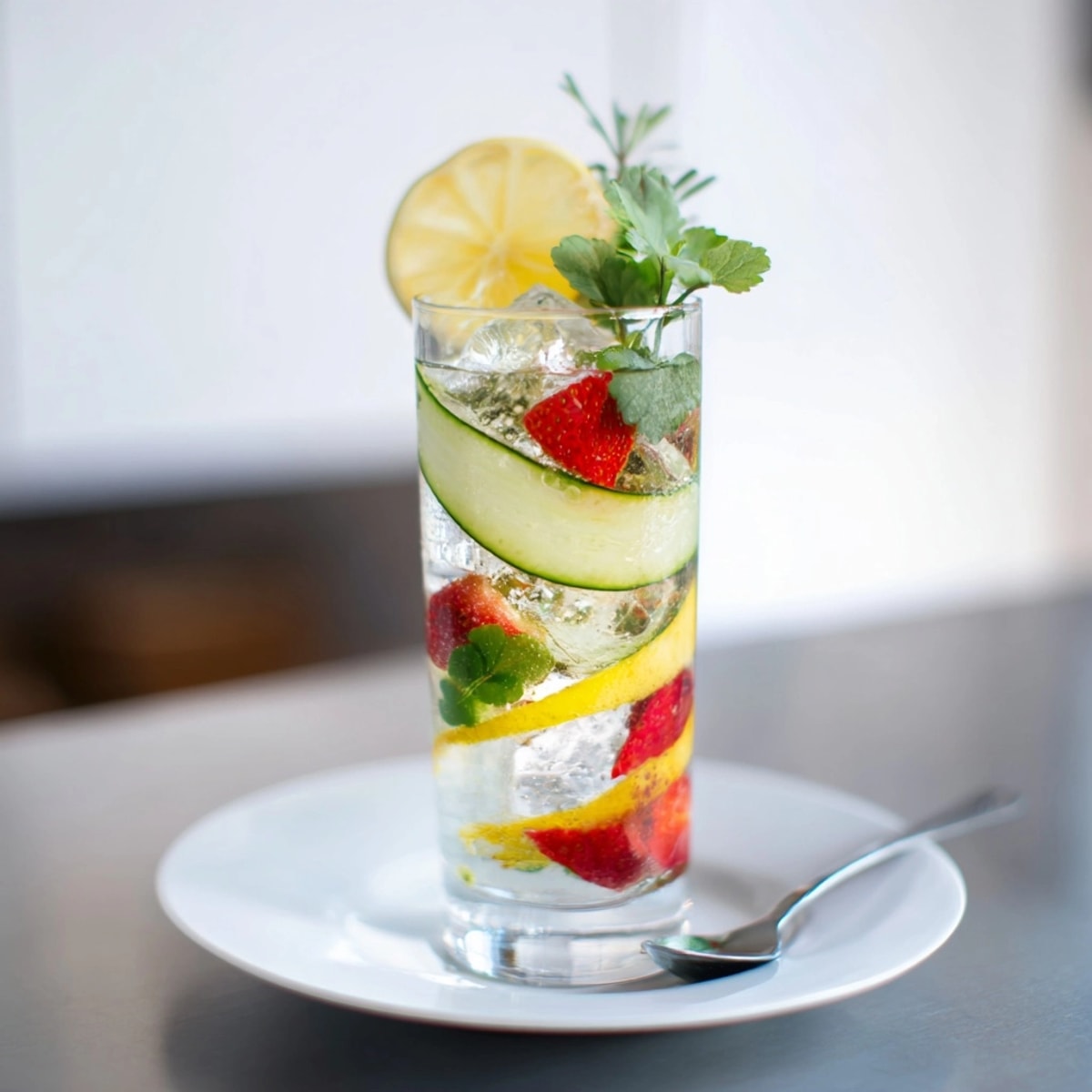 Delicious water-based mocktails ready to serve: Pitcher full of fresh fruit and cool refreshment.