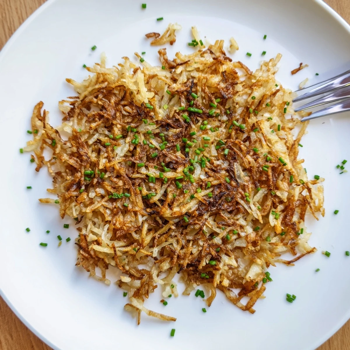 Golden, crispy hash browns with a perfectly browned exterior, ready to serve with breakfast.