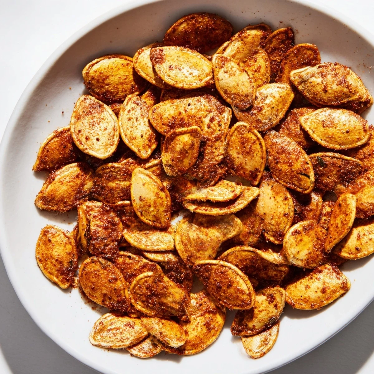 Savory and crunchy spiced pumpkin seeds, a simple and delicious American snack recipe idea.