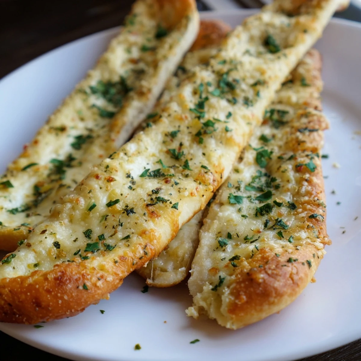 Golden, cheesy garlic breadsticks, fresh from the oven, ready to share as a delicious Italian-American appetizer.