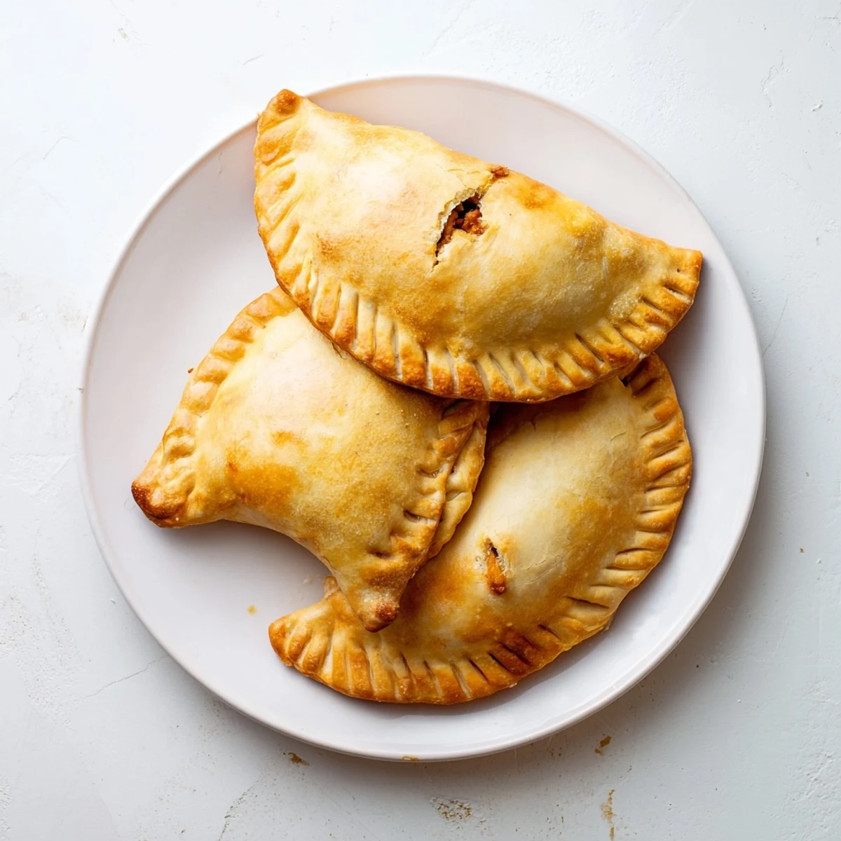 A close up of delicious Savory Beef Hand Pies showing their savory, meat filling.