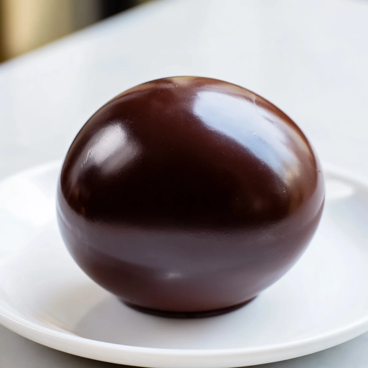 A finished Chocolate Egg Hollow, shining with a delicious sheen, perfect for any celebration.