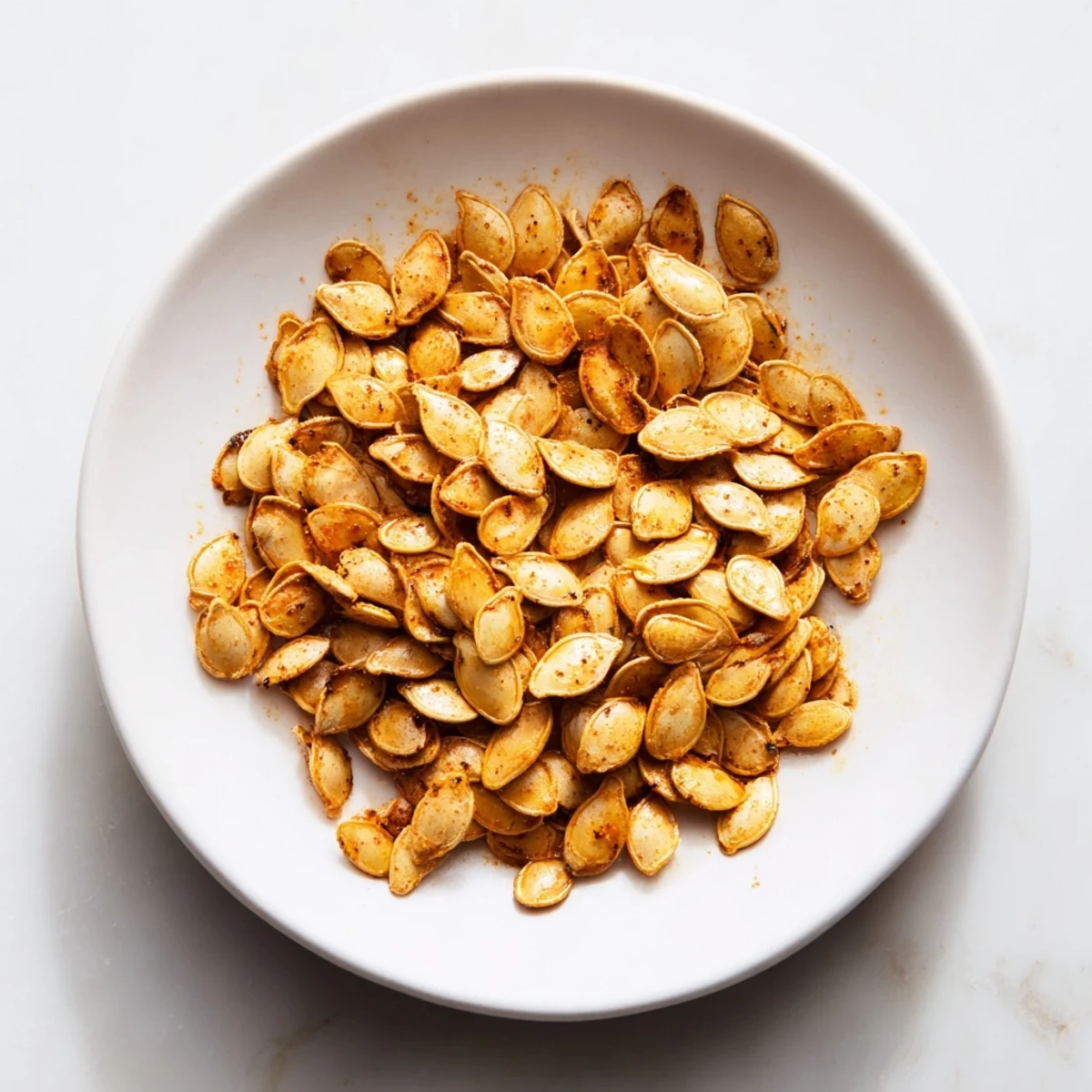 Savory roasted pumpkin seeds, seasoned with salt and spices, ready for an autumn treat.