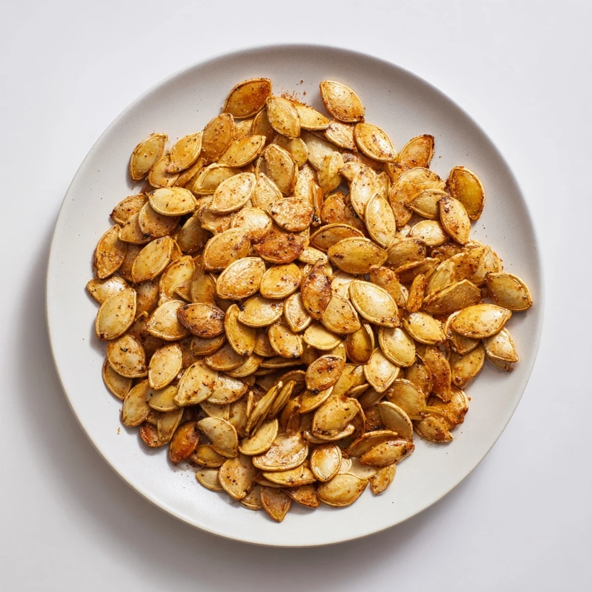 Close-up image of oven-roasted pumpkin seeds, golden and perfectly crunchy, ready to eat.