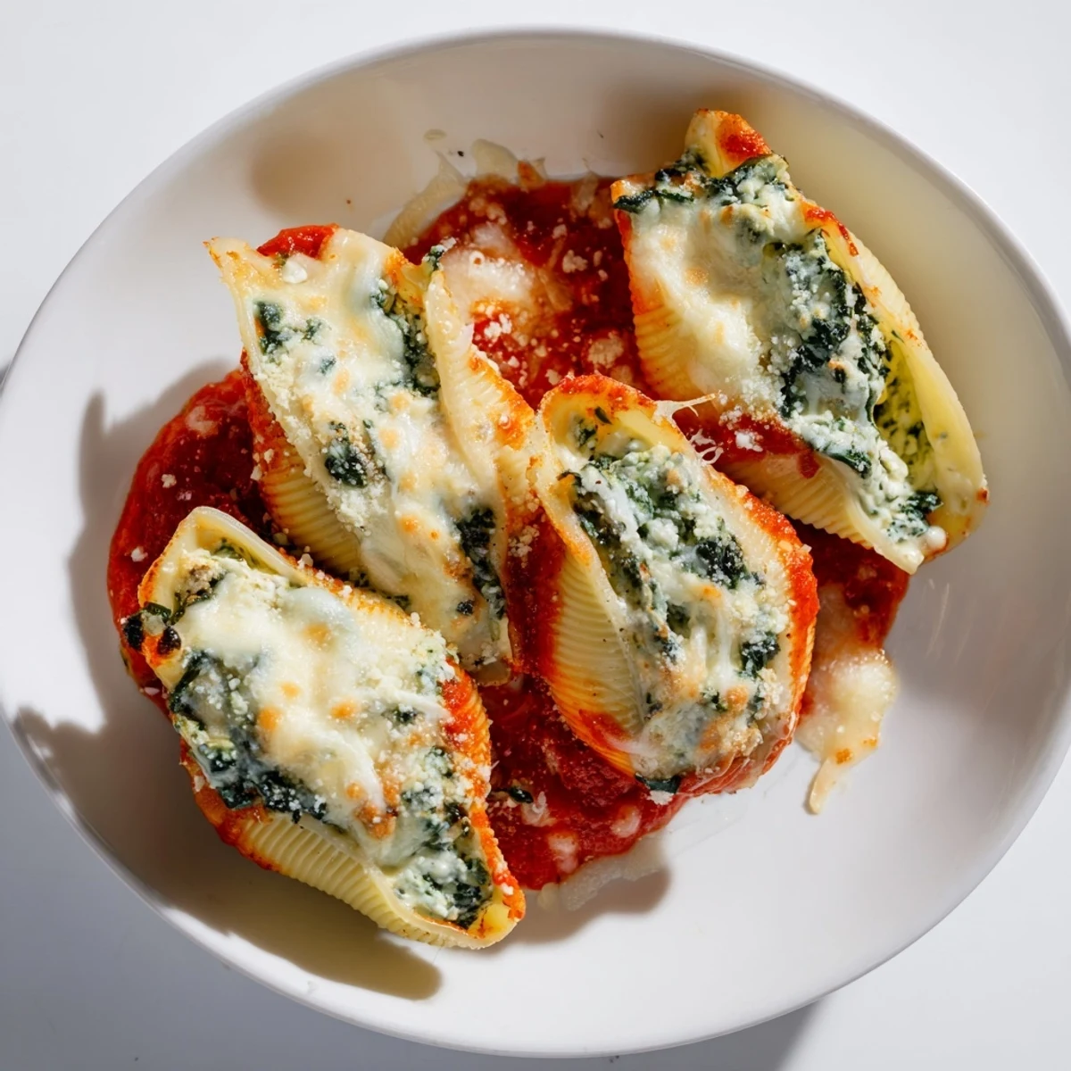 Bubbling mozzarella crowns rich, savory Stuffed Shells with ricotta, spinach, and herbs, a family favorite.