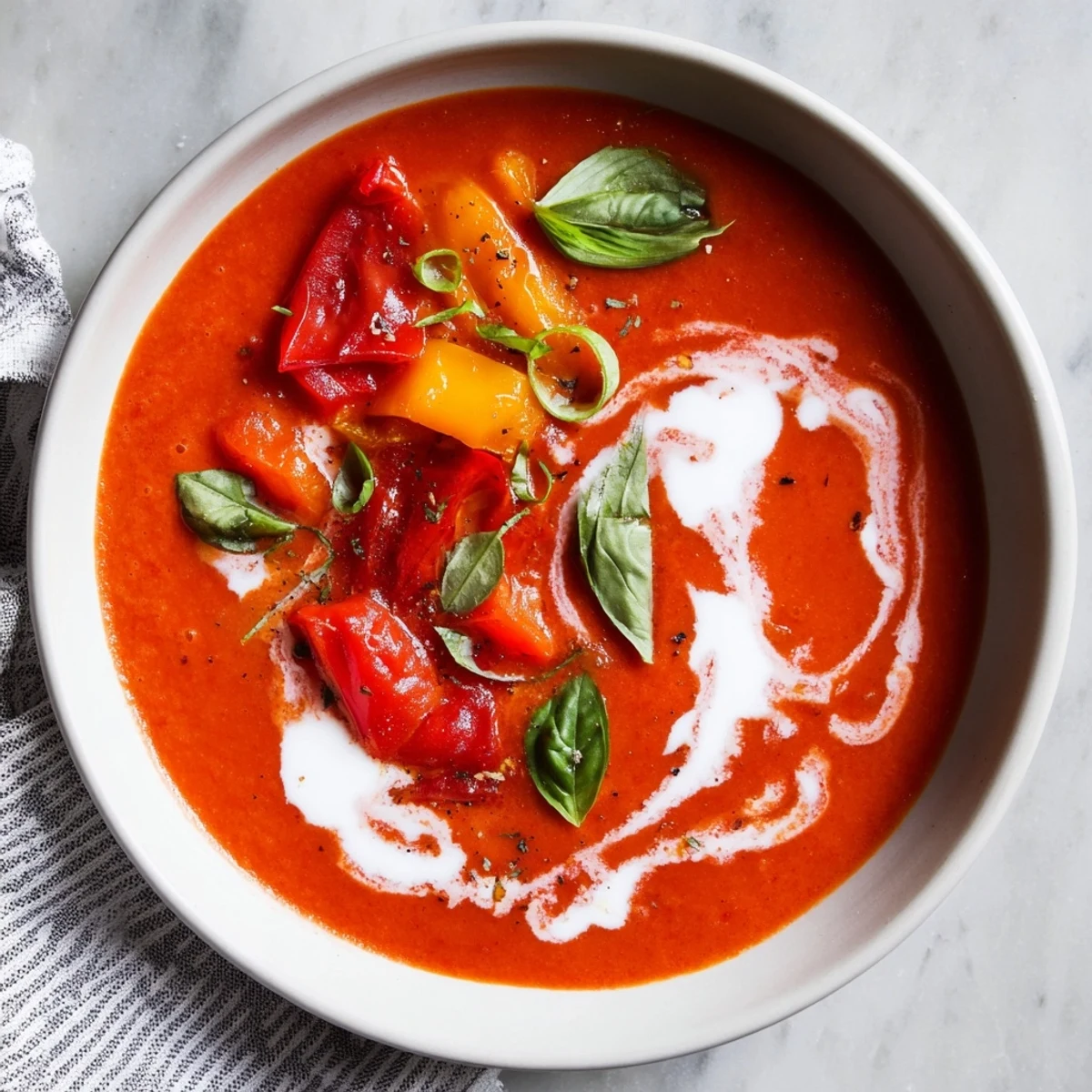 Homemade Red Pepper and Tomato Soup: a comforting, gluten-free, vegetarian Mediterranean classic.