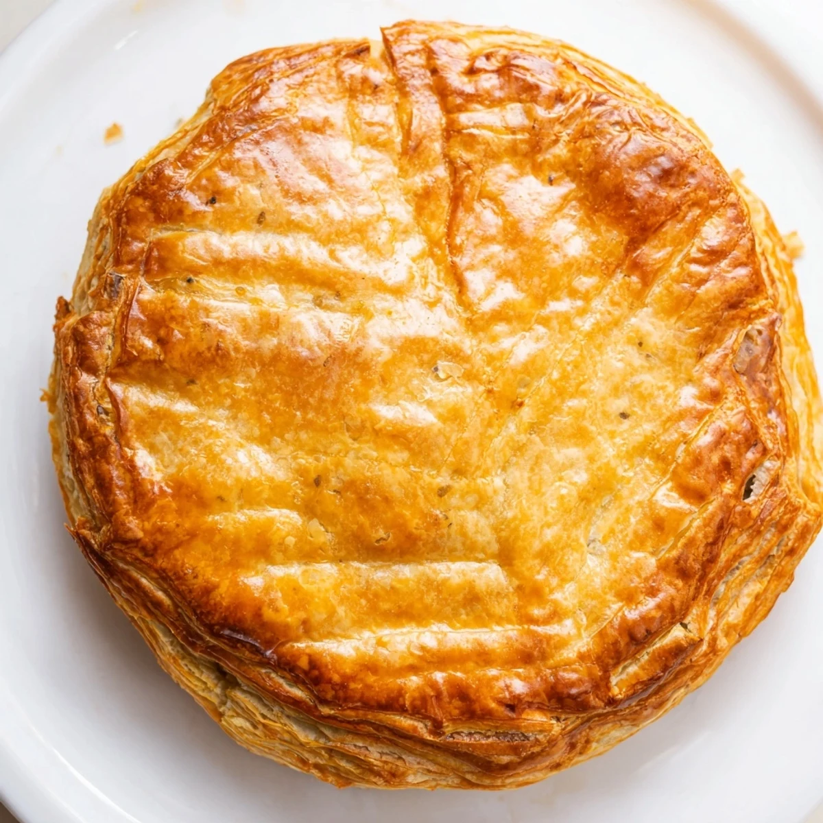 Golden-crusted Beef and Mushroom Pie, steaming hot, revealing tender filling inside the flaky crust.