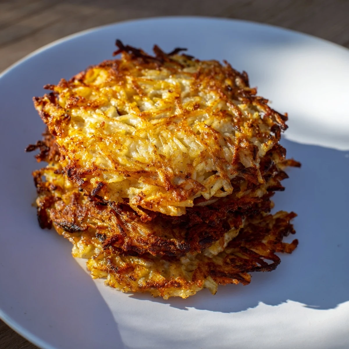 Golden-brown, crispy hash browns with a perfectly textured edge, ready to be served.