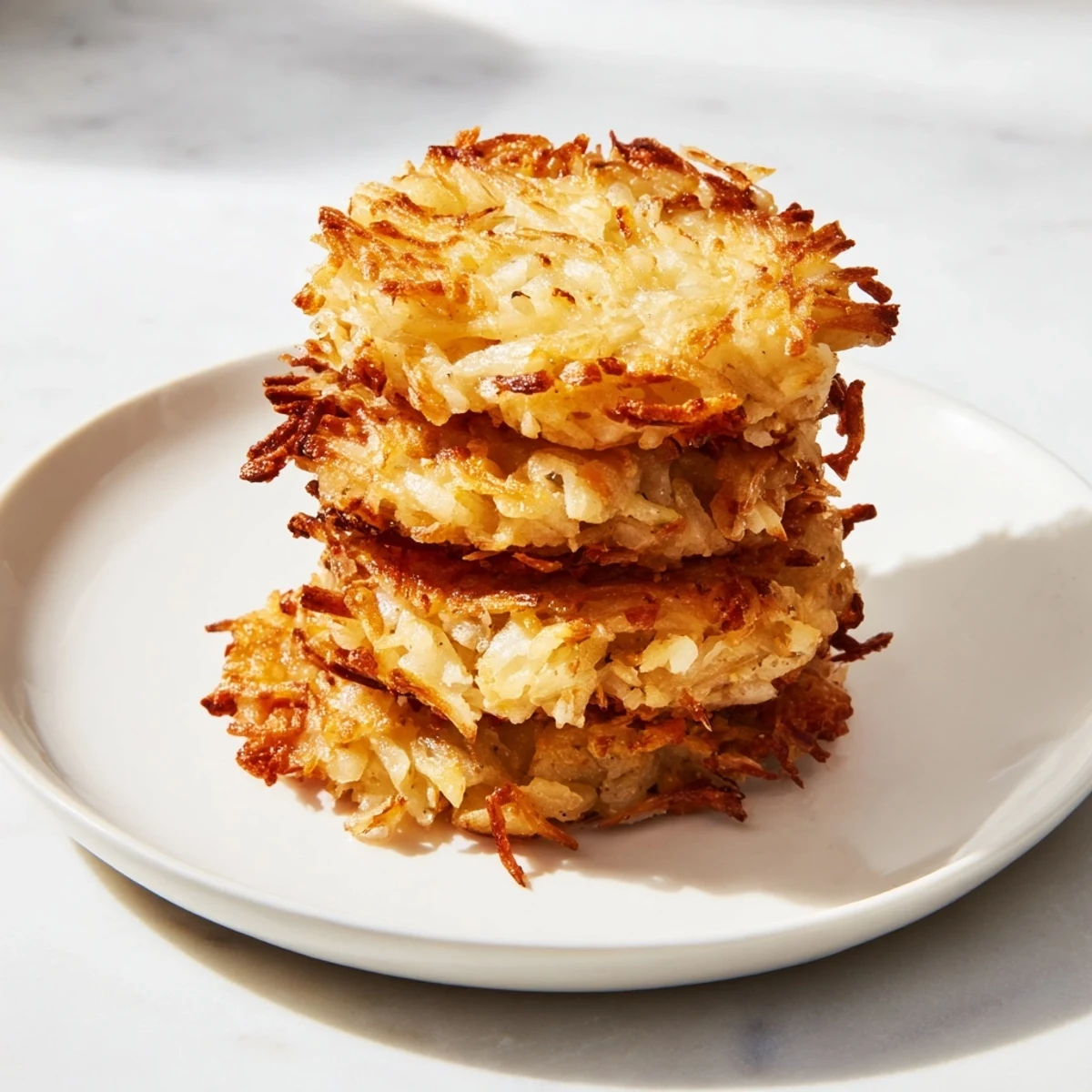 Delicious breakfast hash browns frying in a skillet, showcasing their inviting golden color.