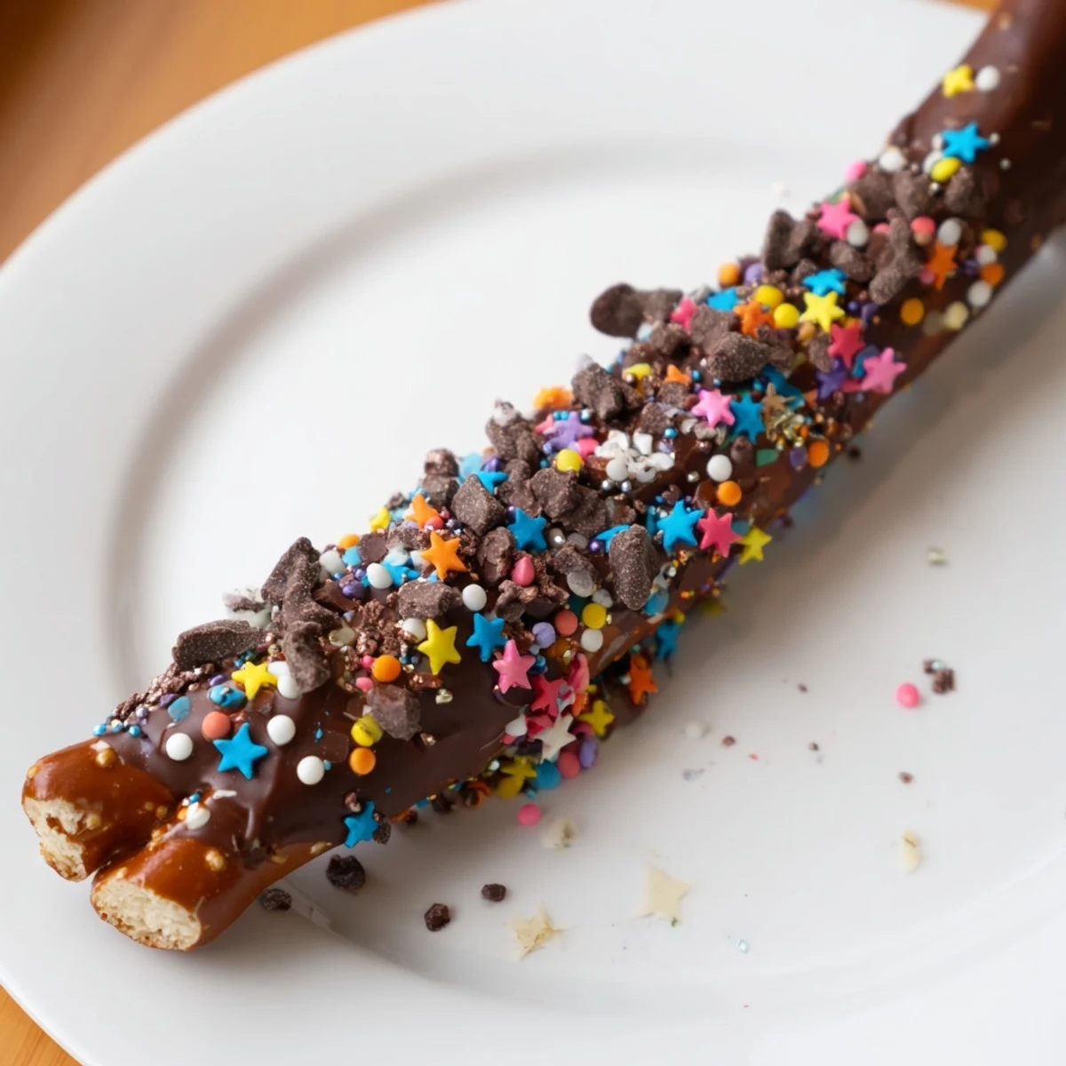 Delicious and festive pretzels dipped in rich chocolate, ready to be enjoyed as a sweet treat.