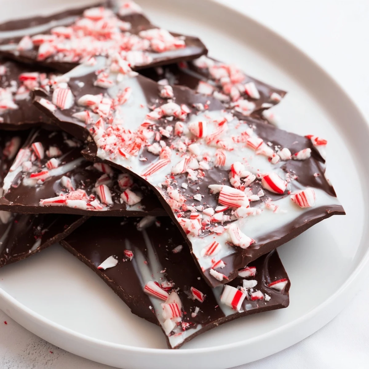 Dark and white chocolate layers of easy homemade Peppermint Chocolate Bark, a festive holiday treat.