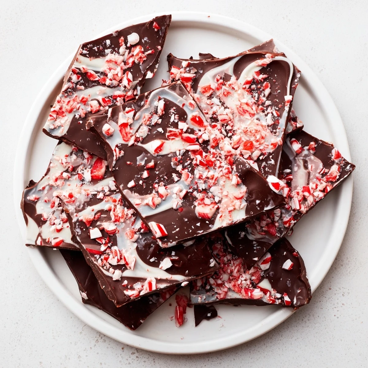 Crushed peppermint candies top the glistening layer of white chocolate on this Peppermint Chocolate Bark.