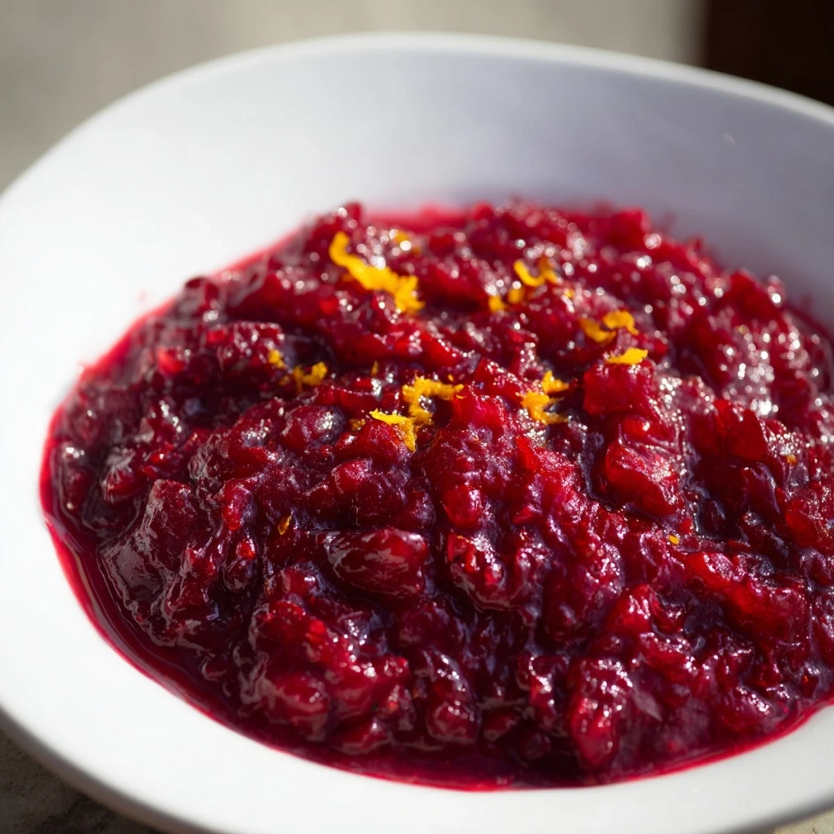Vibrant cranberry sauce bubbling in a saucepan, ready to be served for a holiday meal.