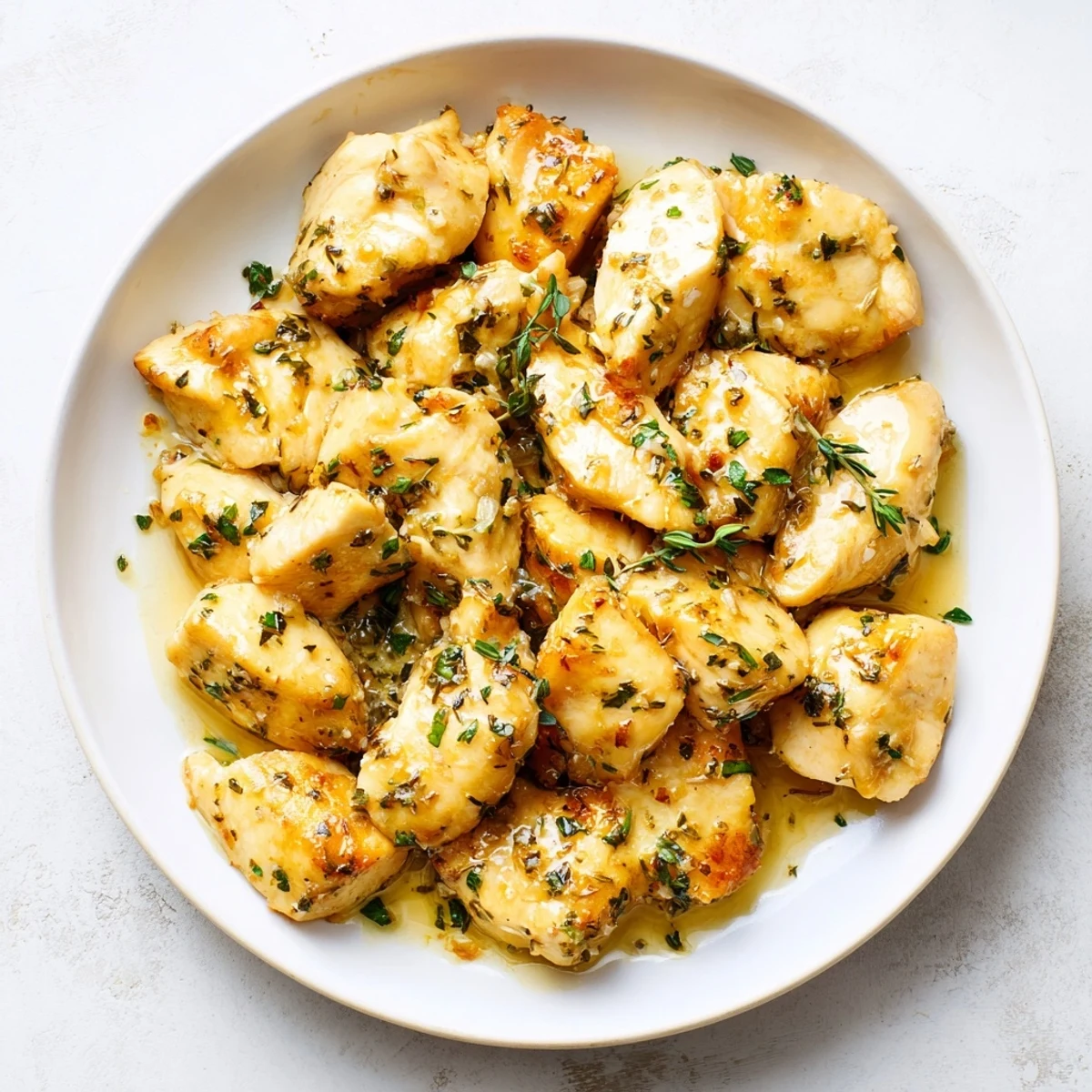 Golden-brown Chicken Garlic simmering in a skillet with garlic herb sauce, ready to serve and enjoy.