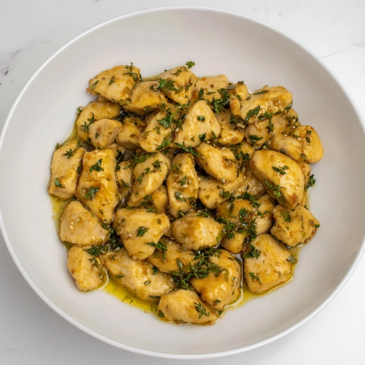 Juicy Chicken Garlic entree with a rich, flavorful garlic sauce served with fresh parsley garnish.