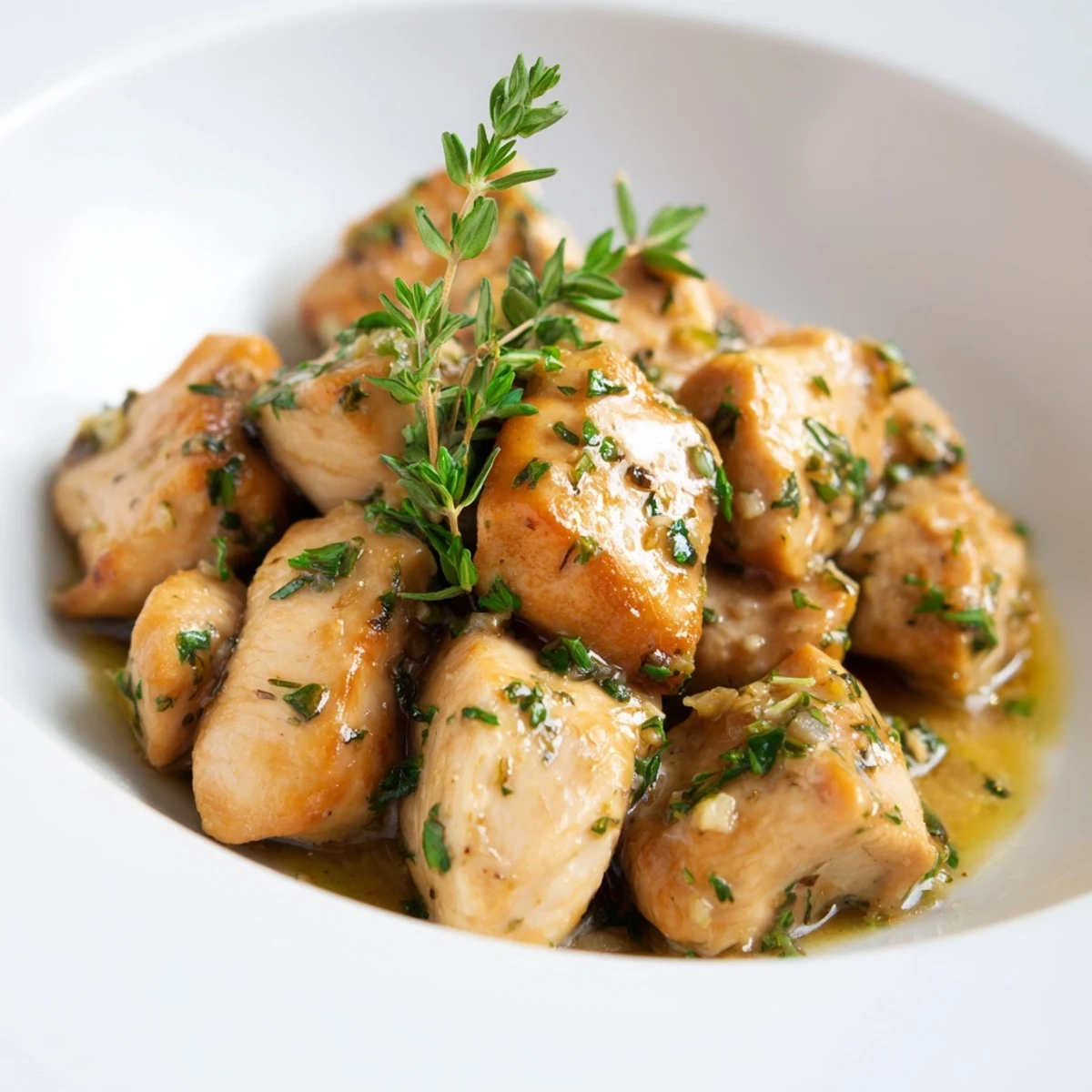 Close-up of tender, perfectly cooked Chicken Garlic, a delicious, easy, and gluten-free meal option.