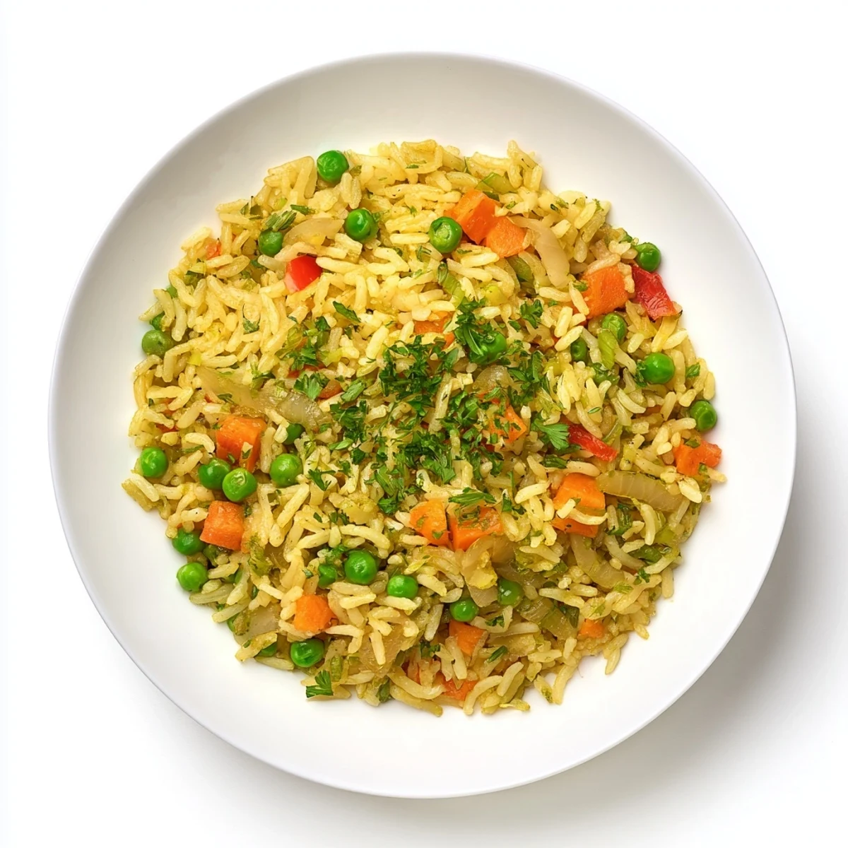 A close-up of fluffy Rice Savory, infused with spices and fresh parsley, perfect texture.