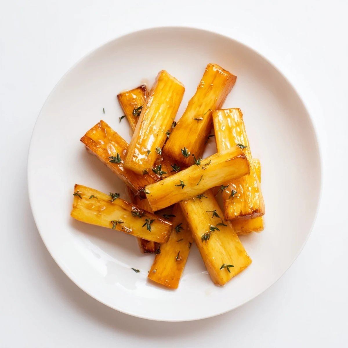 Golden roasted parsnips glistened with honey, ready to add a savory sweetness to your dinner plate.