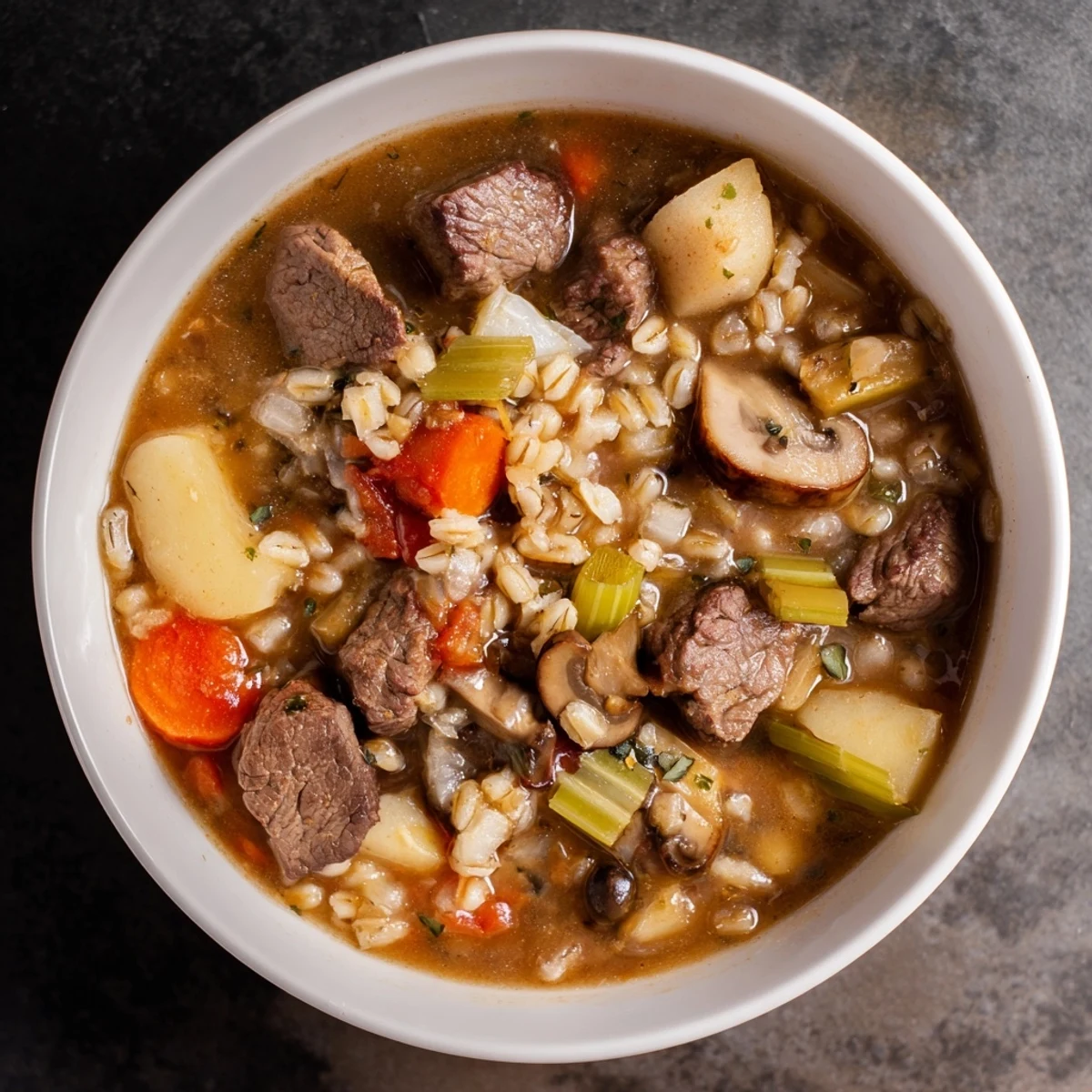 Hearty Beef and Barley Soup, a comforting American classic, filled with savory beef and barley.