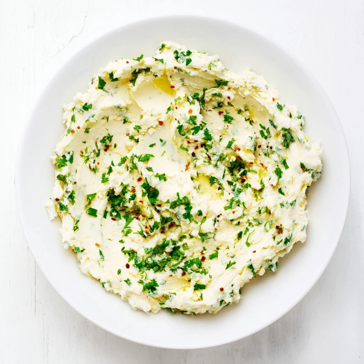 Freshly made garlic butter, showcasing a blend of minced garlic and parsley, ready to elevate any dish.