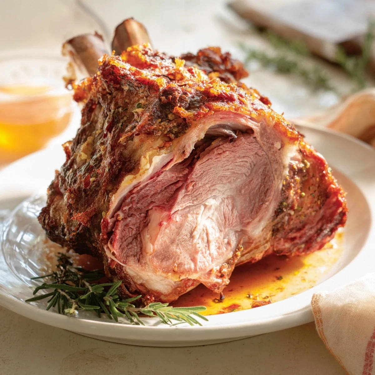 Mouthwatering, slow roasted lamb, prepared with herbs and wine, ready for a special dinner.
