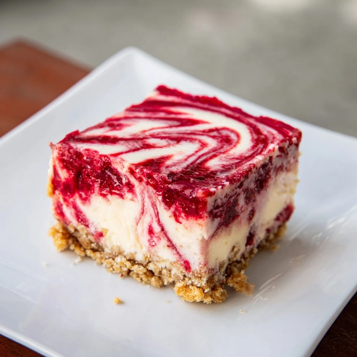 Creamy, decadent Raspberry White Chocolate Cheesecake Bars ready to cut and enjoy at your next party.