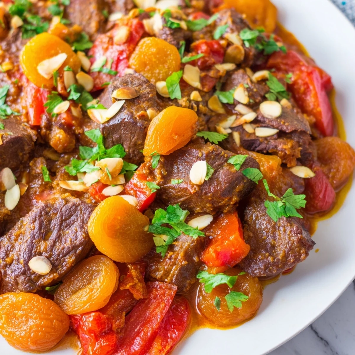 Enjoy a steaming bowl of Slow Cooker Moroccan Lamb Tagine, brimming with savory spices and delicious lamb.