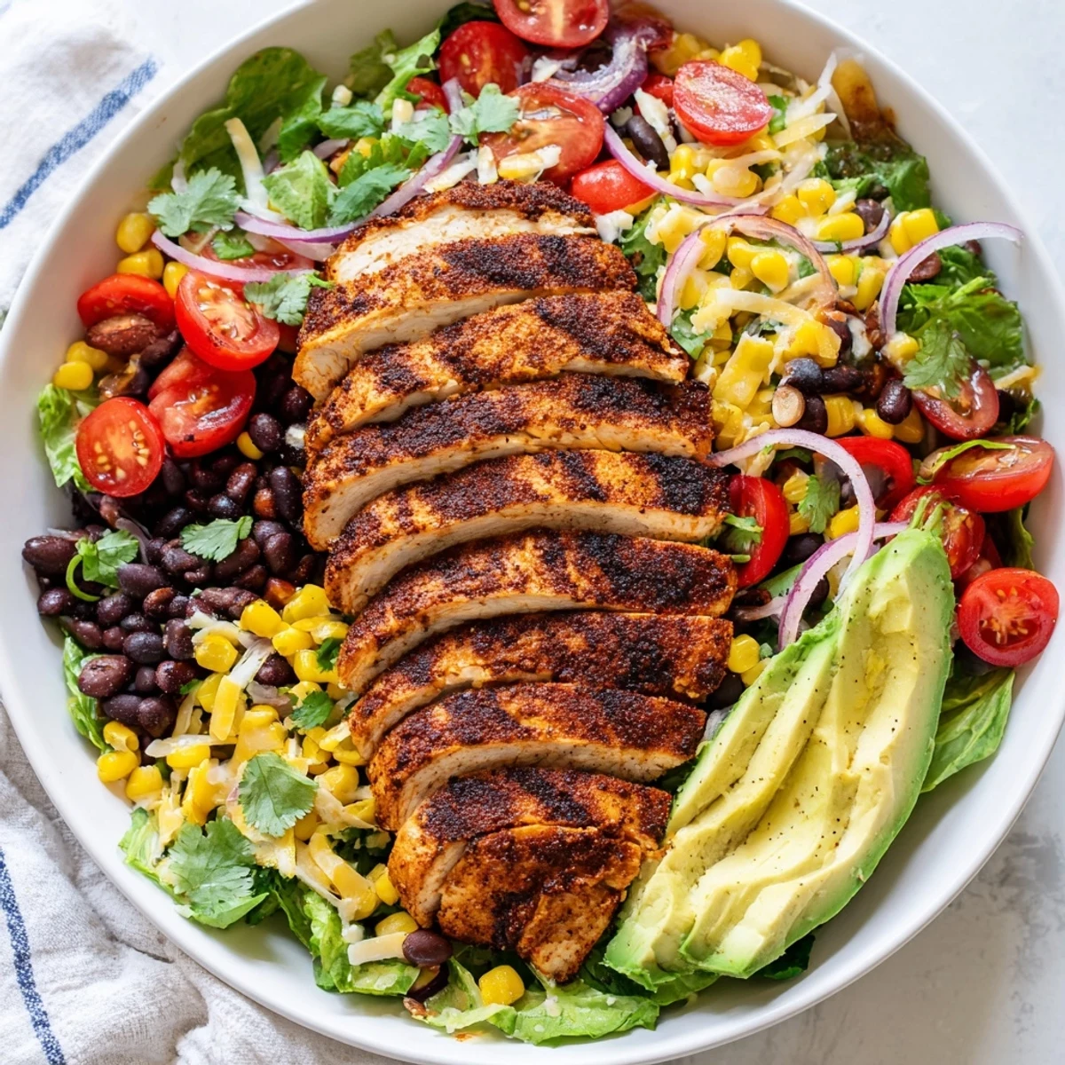 Zesty Southwest Chicken Salad with Lime Dressing: a refreshing bowl tossed with creamy avocado and flavorful chicken.
