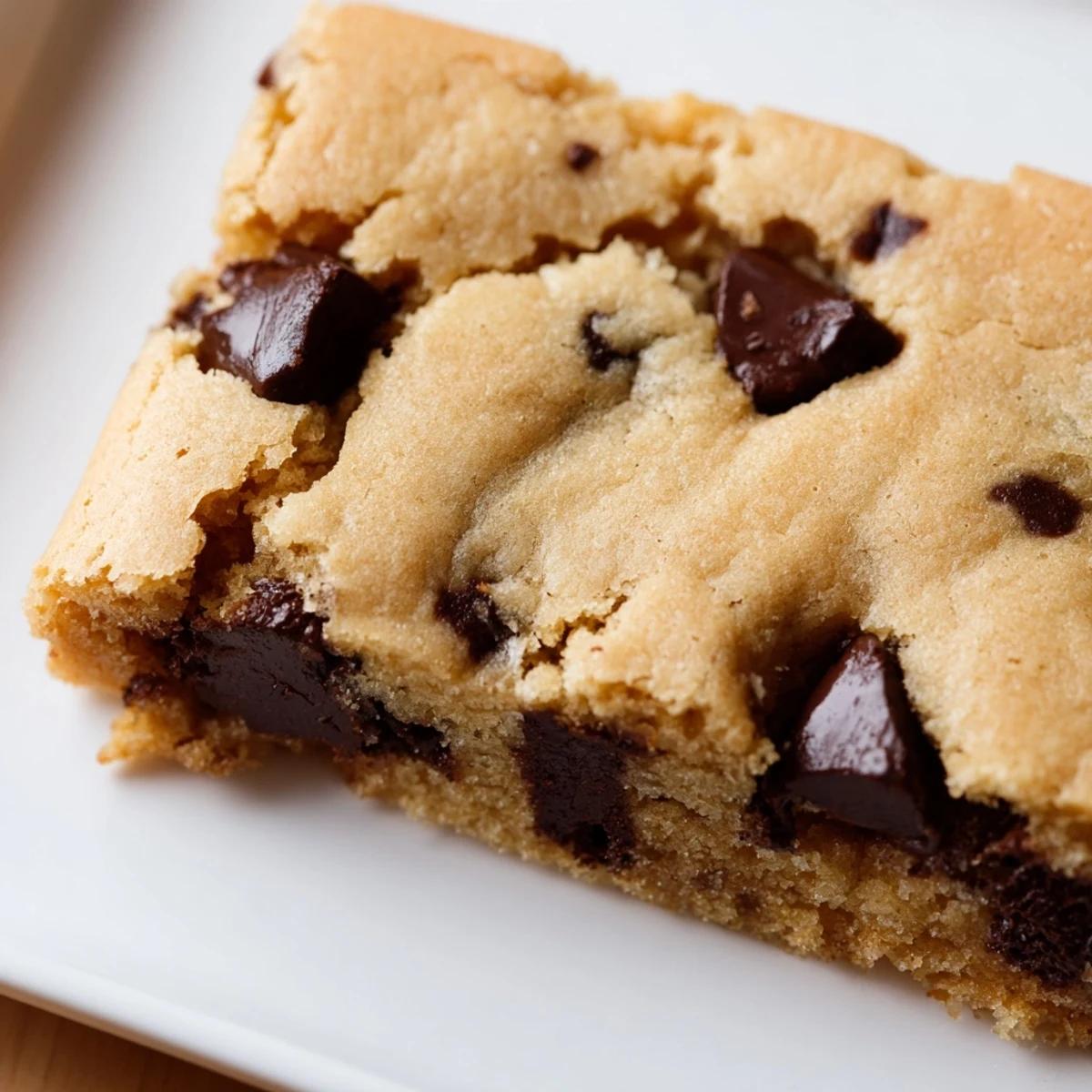 Warm, gooey chocolate chip cookie bars fresh from the oven, glistening with melted chocolate.