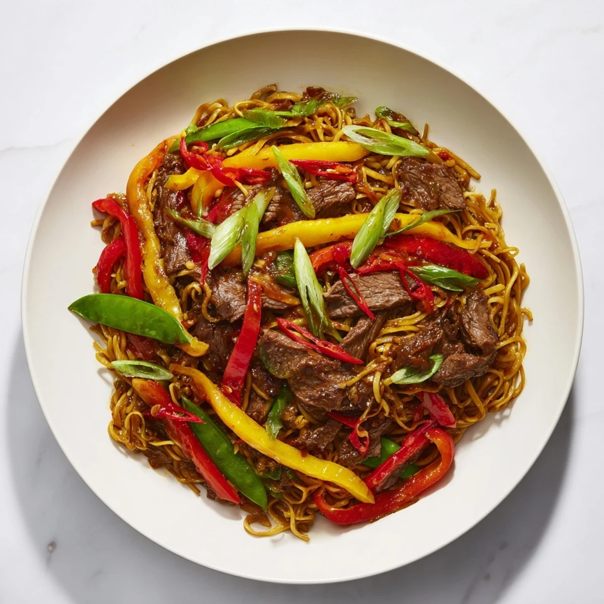 Steaming Spicy Beef Stir Fry with noodles offers a satisfying mix of savory and spicy tastes.