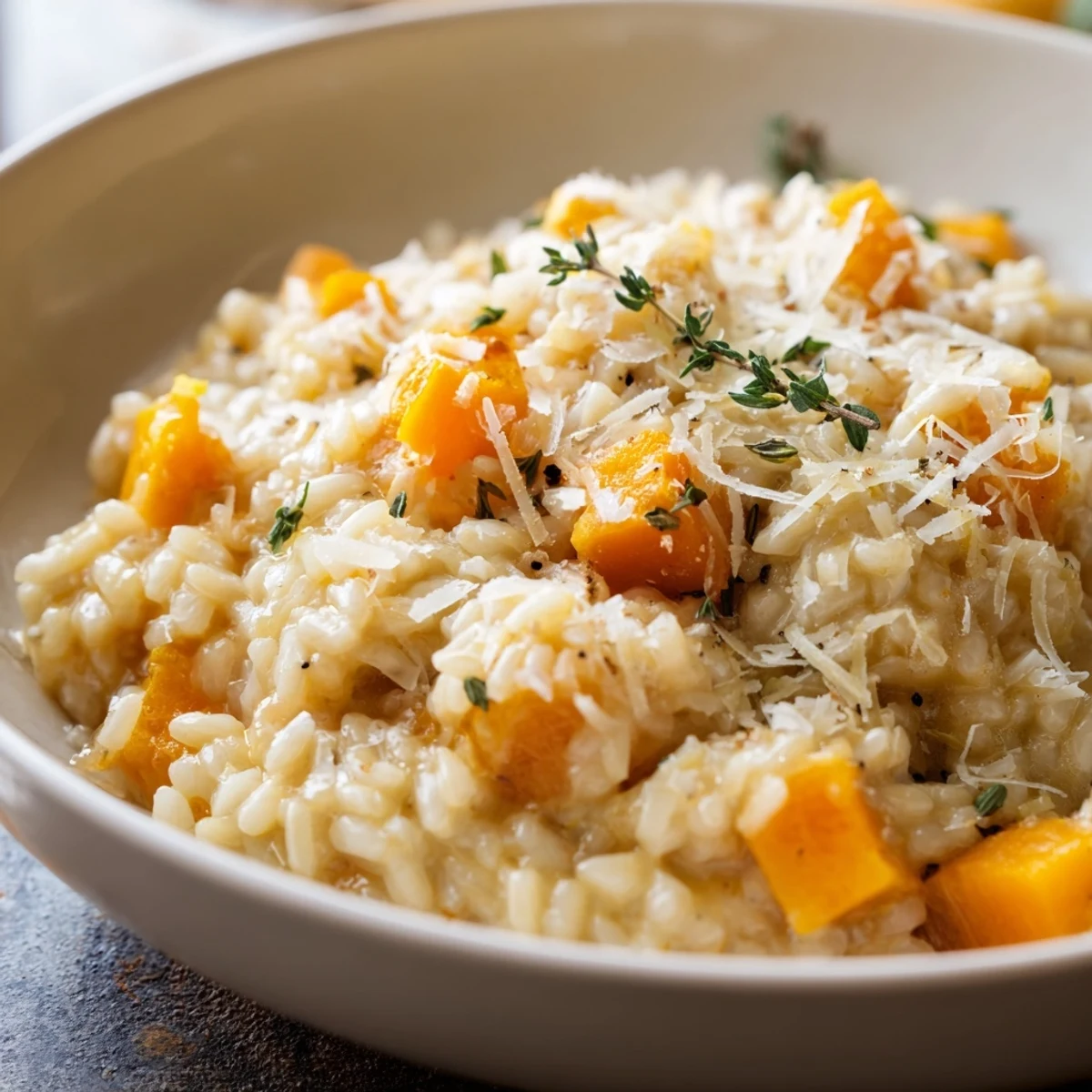 Diced winter squash and grated Parmesan cheese folded into warm Winter Squash Risotto, creating a golden, comforting dish.