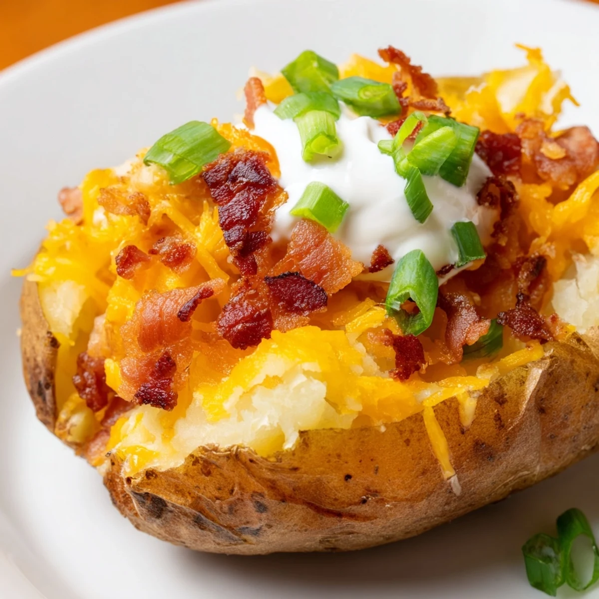 Freshly baked Crispy Potato Skins with extra-sharp cheddar and crunchy bacon bits, perfect as an American appetizer for game day.