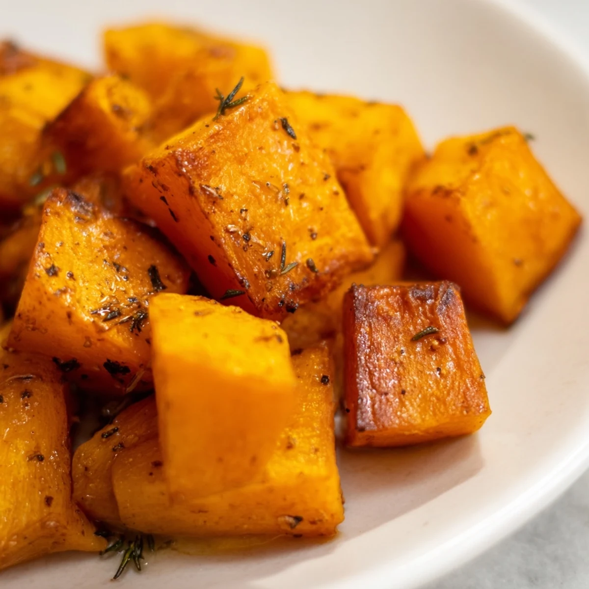 Roasted Pumpkin Cubes tossed with olive oil and herbs, served warm as a healthy snack.