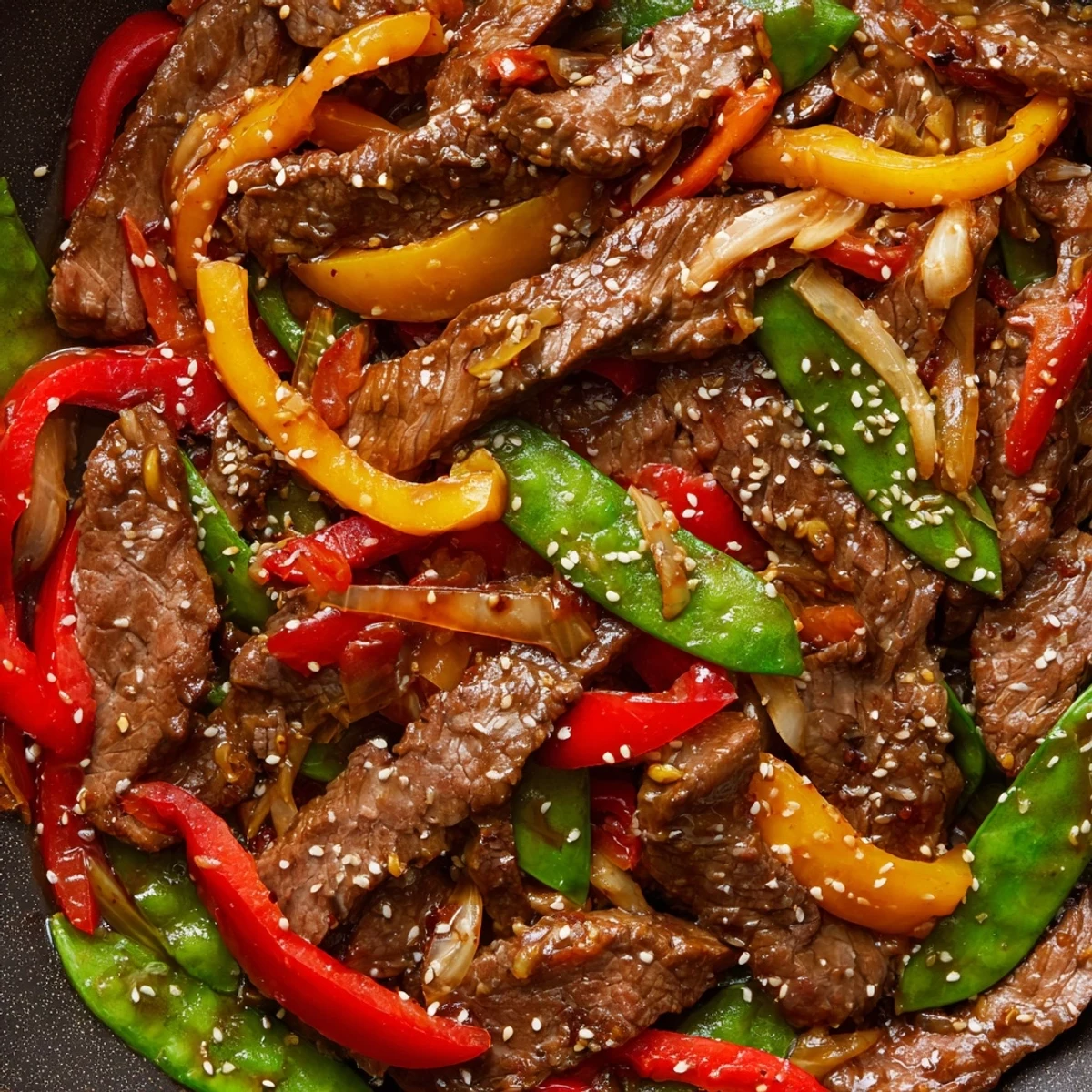 Sizzling Spicy Beef Stir Fry features tender beef strips and crisp bell peppers in a glossy, aromatic sauce served over fluffy jasmine rice.
