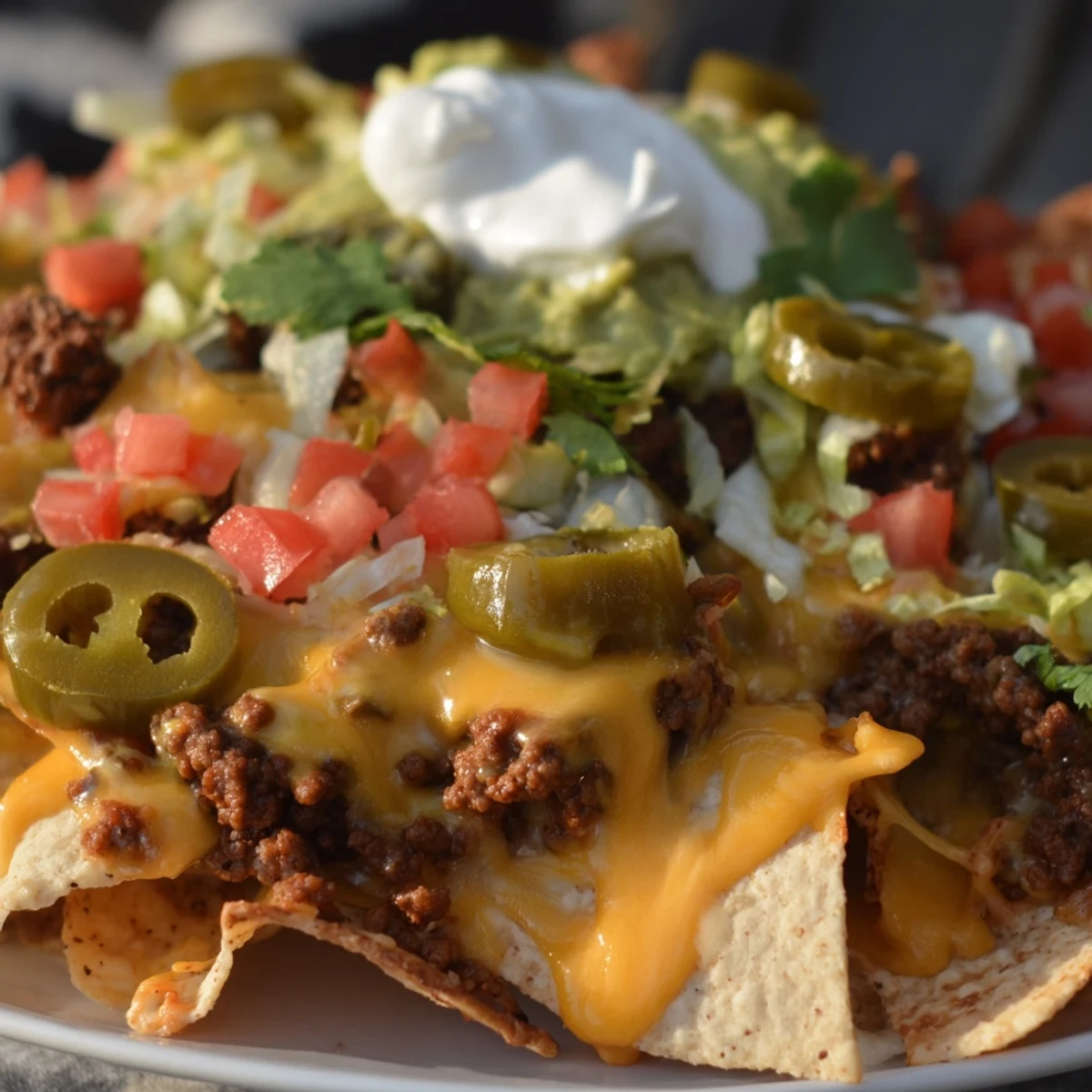 A photo of a Tailgate Nacho Bar with Queso, featuring a bowl of crisp tortilla chips and warm, creamy queso sauce ready for topping.