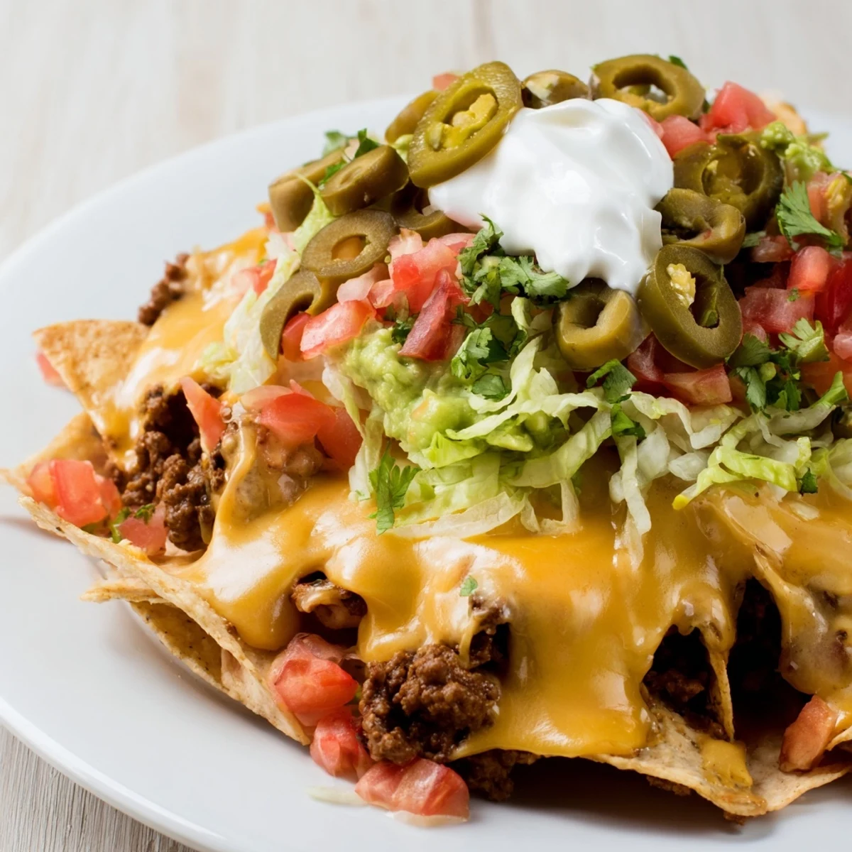 Freshly prepared Tailgate Nacho Bar with Queso showcases colorful bowls of seasoned ground beef, black beans, and vibrant, crisp vegetable toppings.