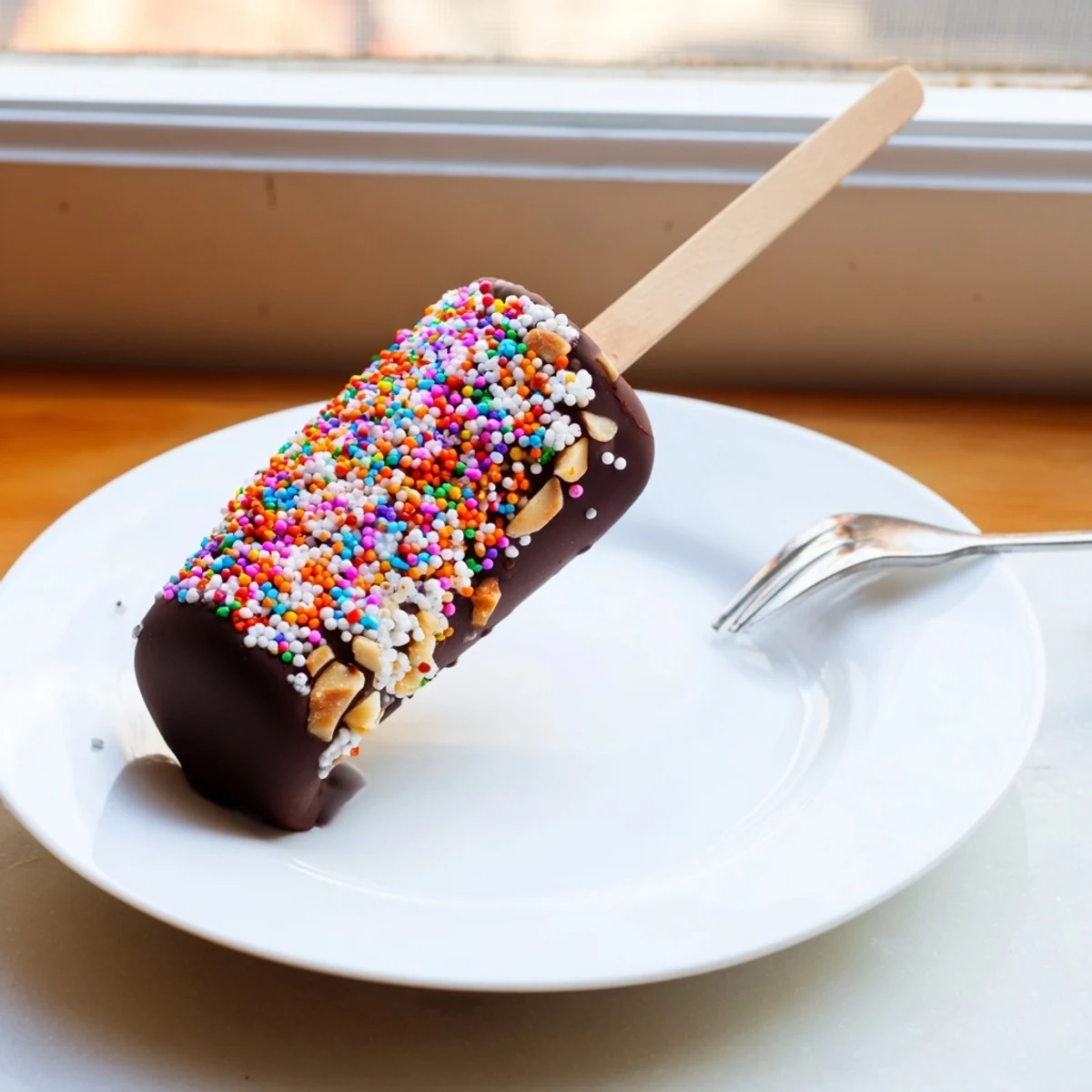 Twelve fluffy marshmallows on sticks, dipped in melted chocolate and topped with colorful sprinkles for a sweet treat.