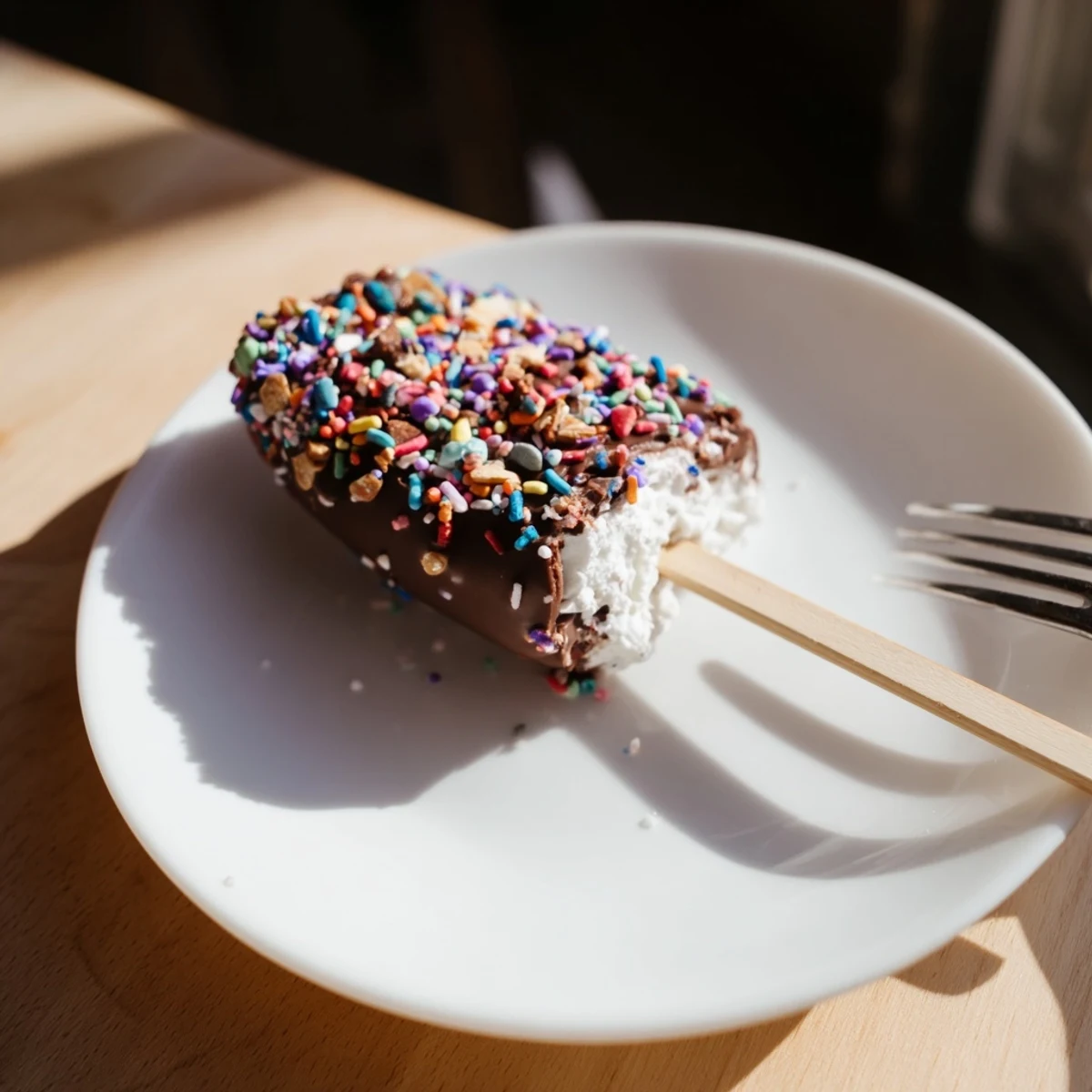 A close-up of chocolate-coated marshmallows on sticks, garnished with chopped nuts and coconut on a baking sheet.