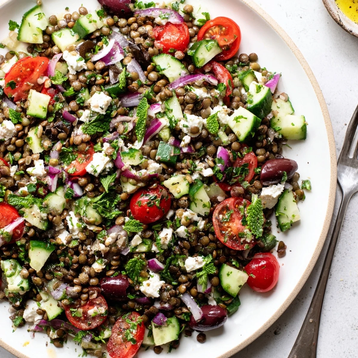 A generous crumble of salty feta crowns the bowl, tossed with a zesty lemon-herb dressing for a refreshing, protein-packed meal.