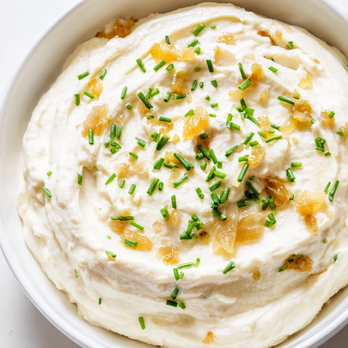 Warm, golden caramelized onions peek through the creamy Game Day Onion Dip in a rustic bowl.