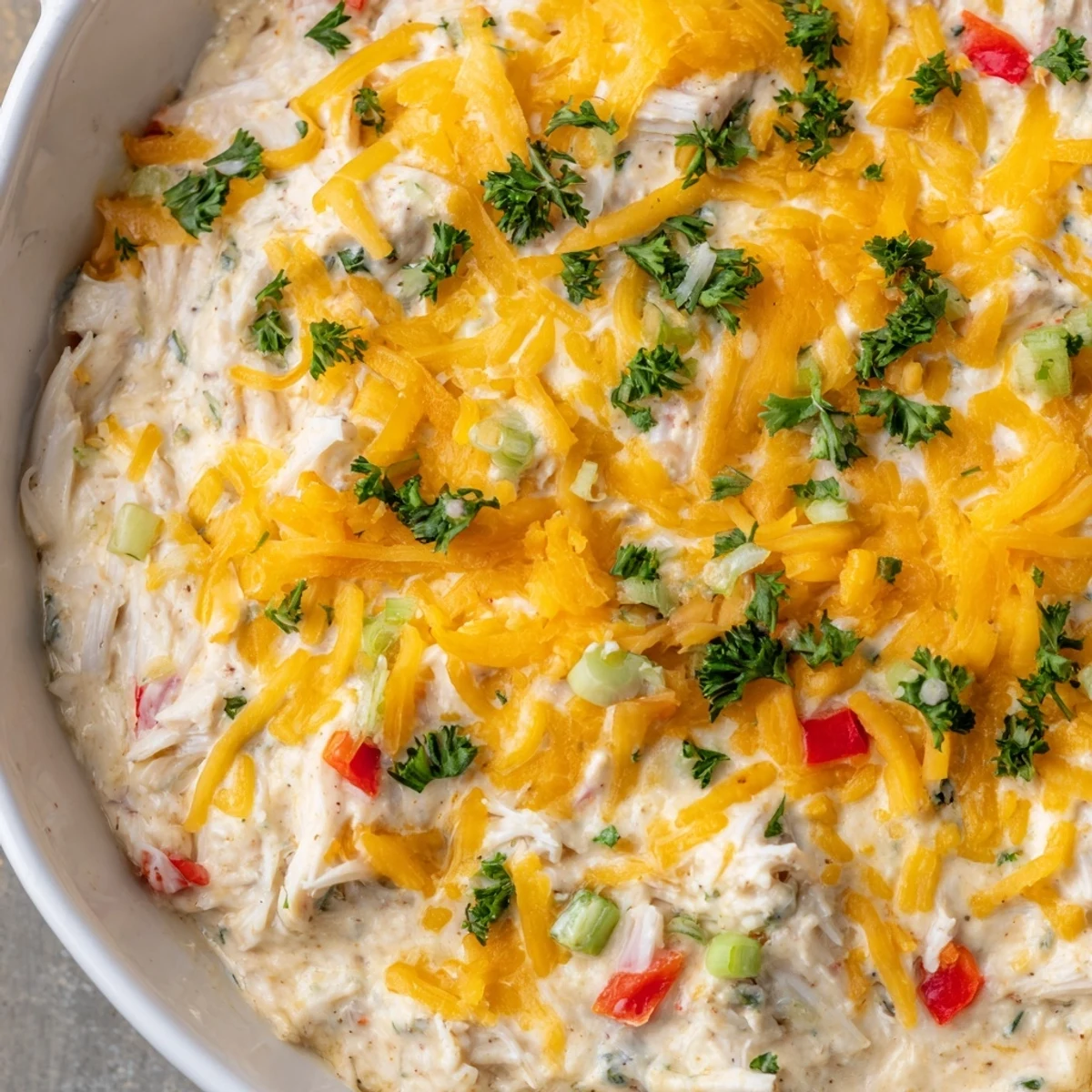 Golden, cheesy Mardi Gras Crab Dip coming out of the oven, bubbling with lump crab and spices, paired with toasted crackers and sliced veggies for a festive party appetizer.