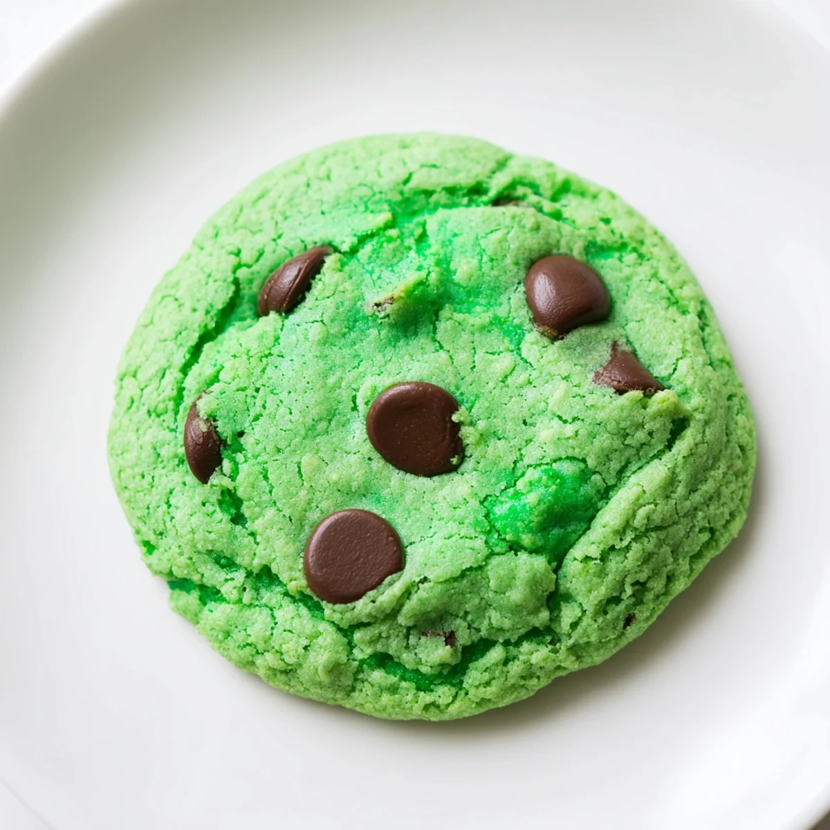 Warm Mint Chocolate Chip Cookies are stacked high on a baking sheet, showing off soft centers and golden edges.