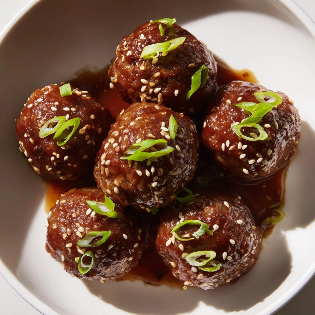 Baked Asian-inspired spicy Sriracha beef meatballs tossed in a sweet and tangy sauce, served hot as an appetizer or main.