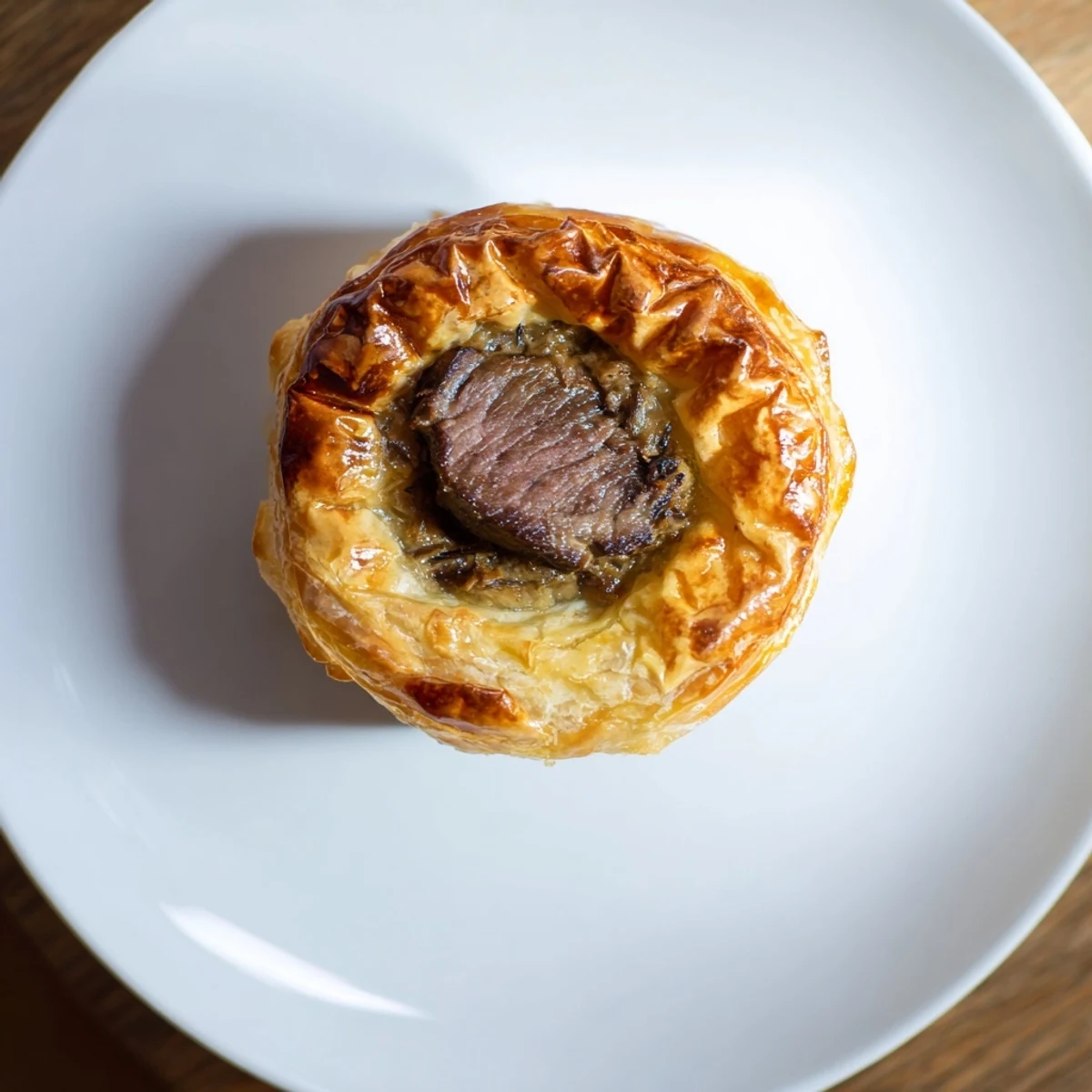 Freshly baked individual beef Wellingtons featuring tender fillet, savory mushroom paste, and delicate puff pastry for an elegant appetizer.